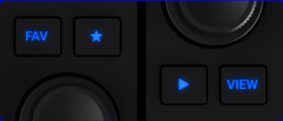 Botones FAV y VIEW del Traktor MX2 iluminados en azul