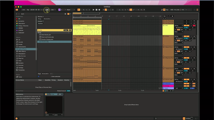 Proyecto de Ableton Live mostrando acordes generados con el Alphatheta Chordcat