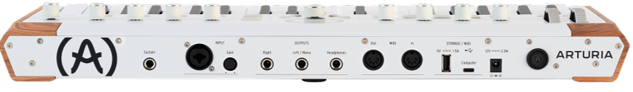 Arturia AstroLab 37 conectividad trasera con MIDI, USB, audio balanceado y entrada de micrófono