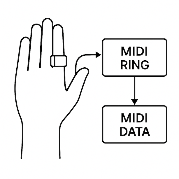 control gestual musical con un anillo MIDI que convierte movimientos de la mano en datos MIDI