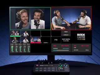 RØDECaster Video S conectada por HDMI a un monitor con vista de producción
