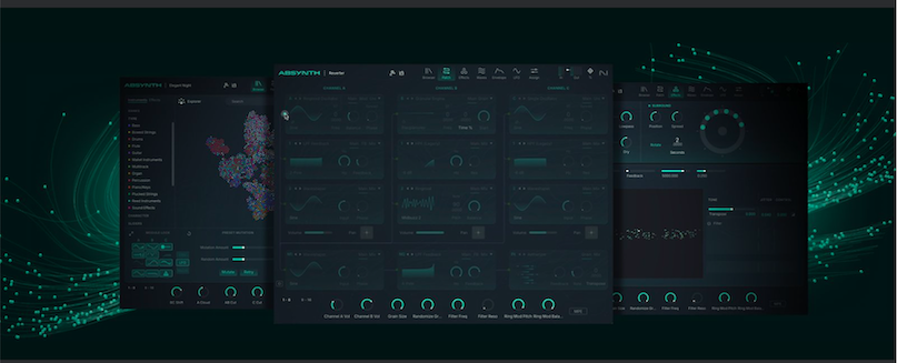 absynth 6 interfaz completa con los tres canales de oscilador y módulos de síntesis