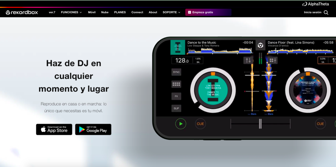 rekordbox Spotify móvil mostrando la app de rekordbox para iOS y Android