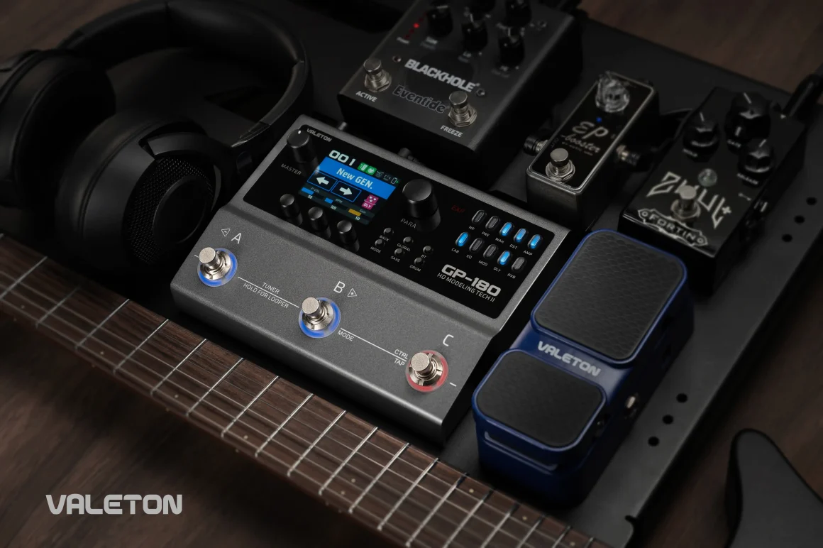 Valeton GP-150 vs GP-180: comparativa y uso en producción musical con SnapTone 3 Valeton GP-150 vs GP-180 en setup de pedalera con guitarra y efectos externos