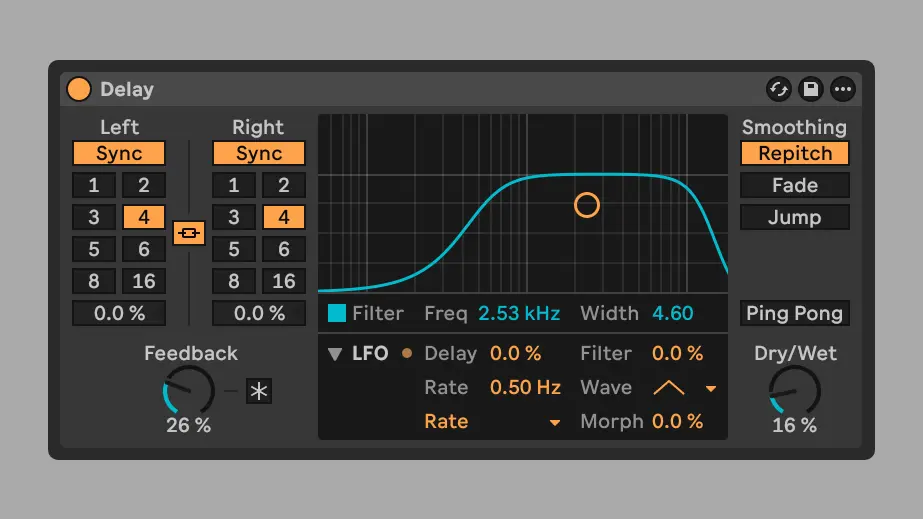 Ableton Live pago a plazos: cómo funciona Live 12.4 y comparativa con otros DAW 4 ableton live pago a plazos efecto Delay actualizado en Ableton Live 12.4 con nuevas funciones de modulación