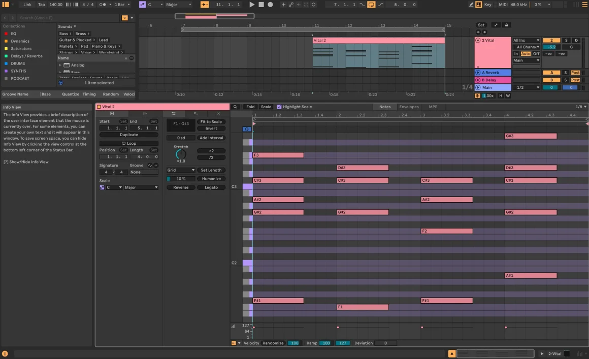 Ableton Live pago a plazos: cómo funciona Live 12.4 y comparativa con otros DAW 6 ableton live pago a plazos edición MIDI en piano roll con varias pistas en proyecto de producción musical